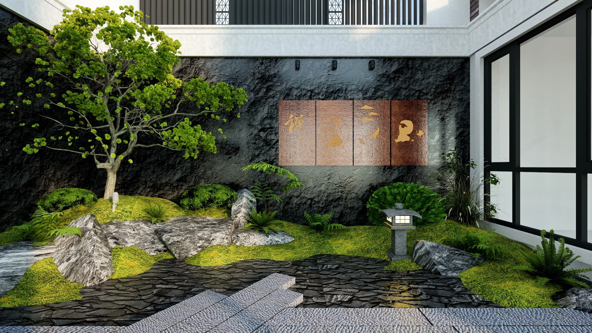 Minimalist Indoor Zen Garden Design sketchup model preview - SketchupBox