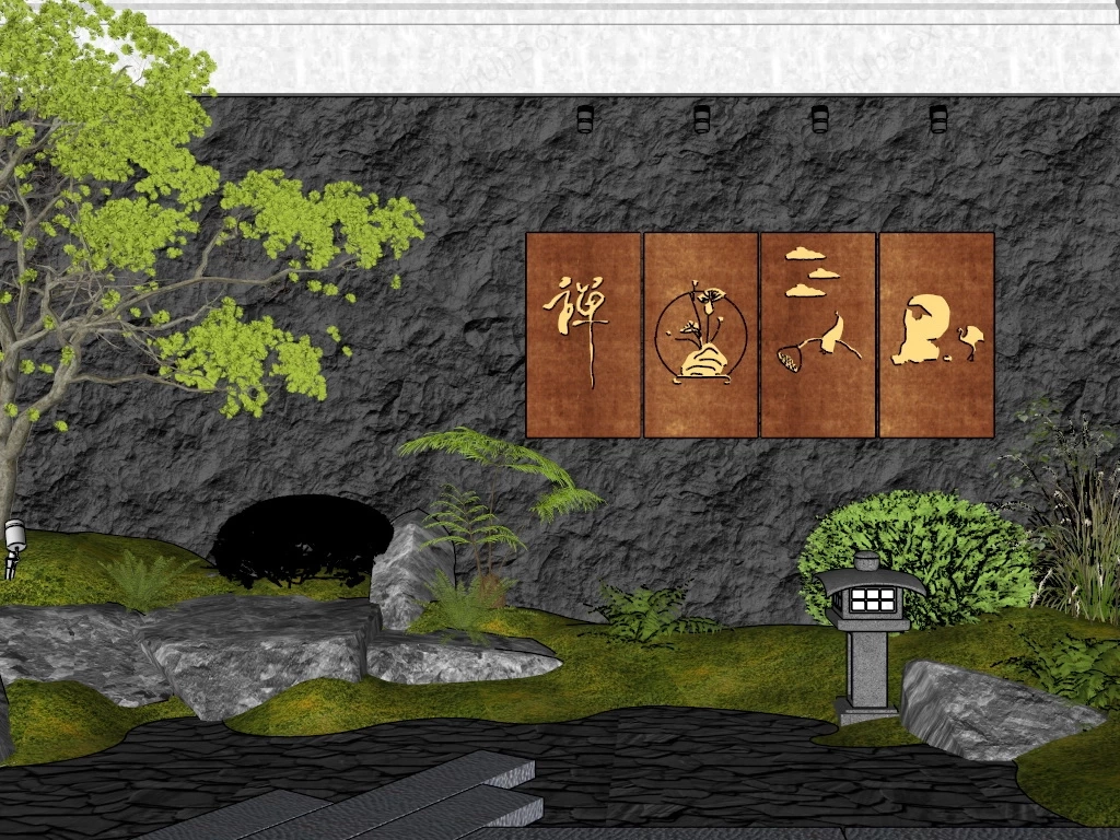 Minimalist Indoor Zen Garden Design sketchup model preview - SketchupBox