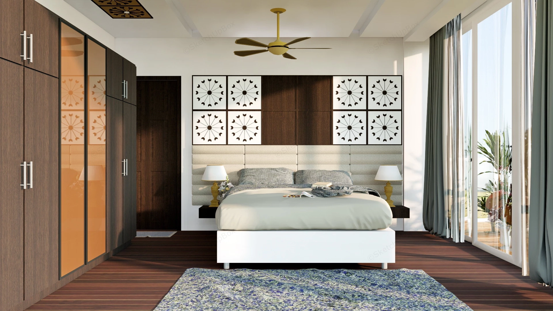 Asian Bedroom With Balcony sketchup model preview - SketchupBox