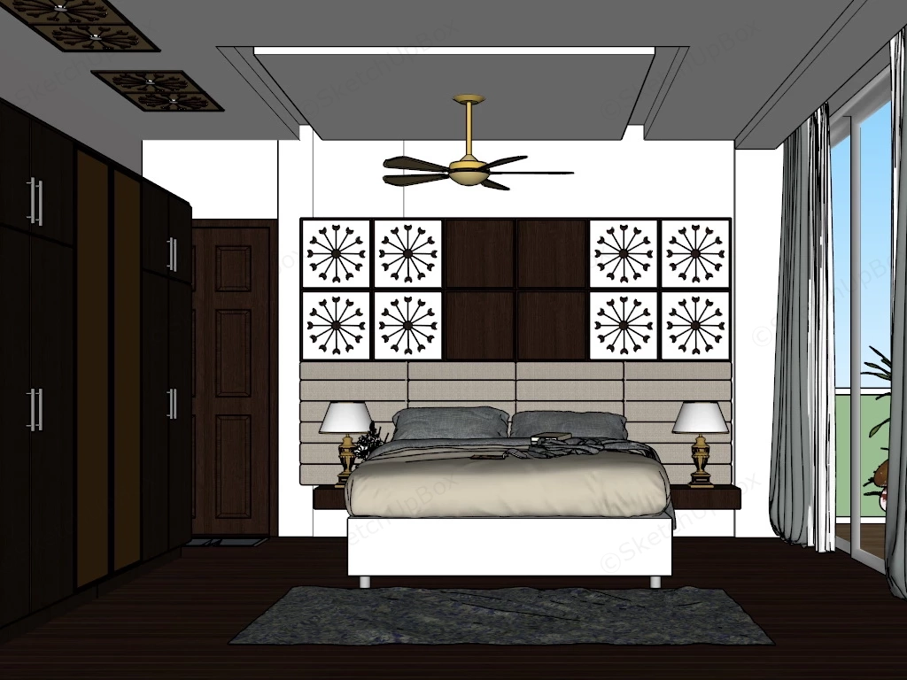 Asian Bedroom With Balcony sketchup model preview - SketchupBox