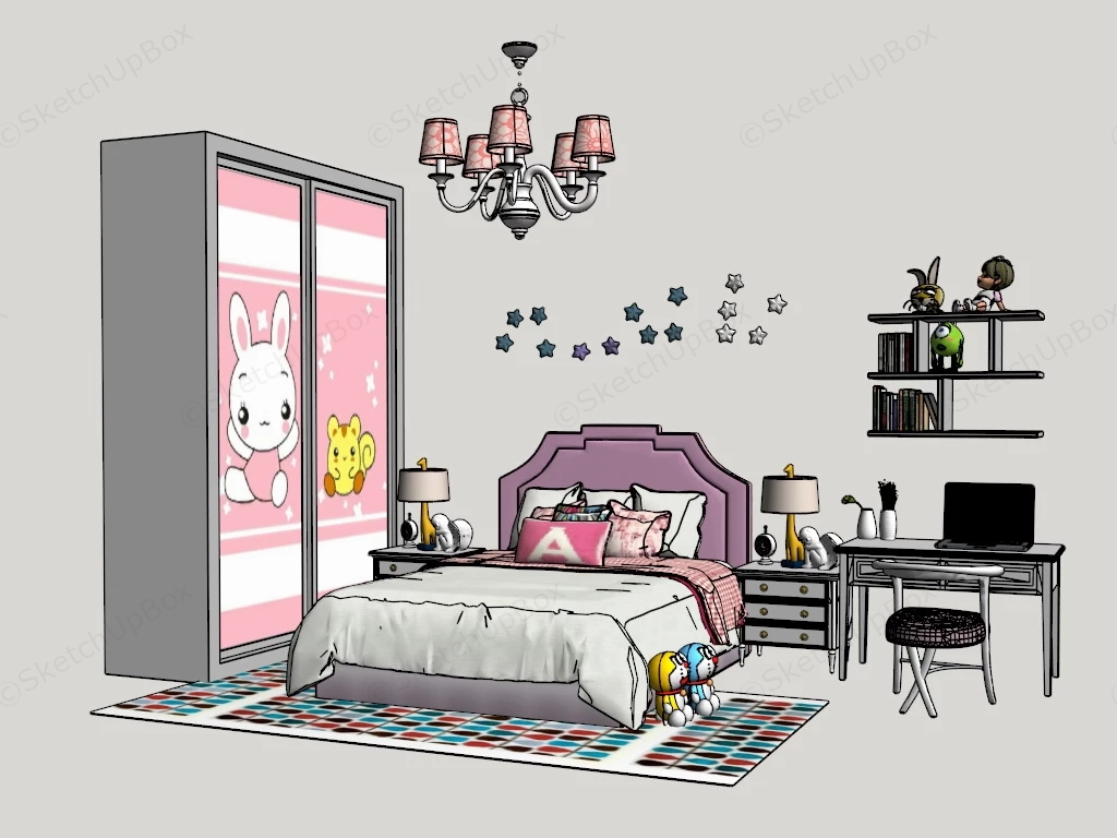 Teen Girl Bedroom Decor sketchup model preview - SketchupBox