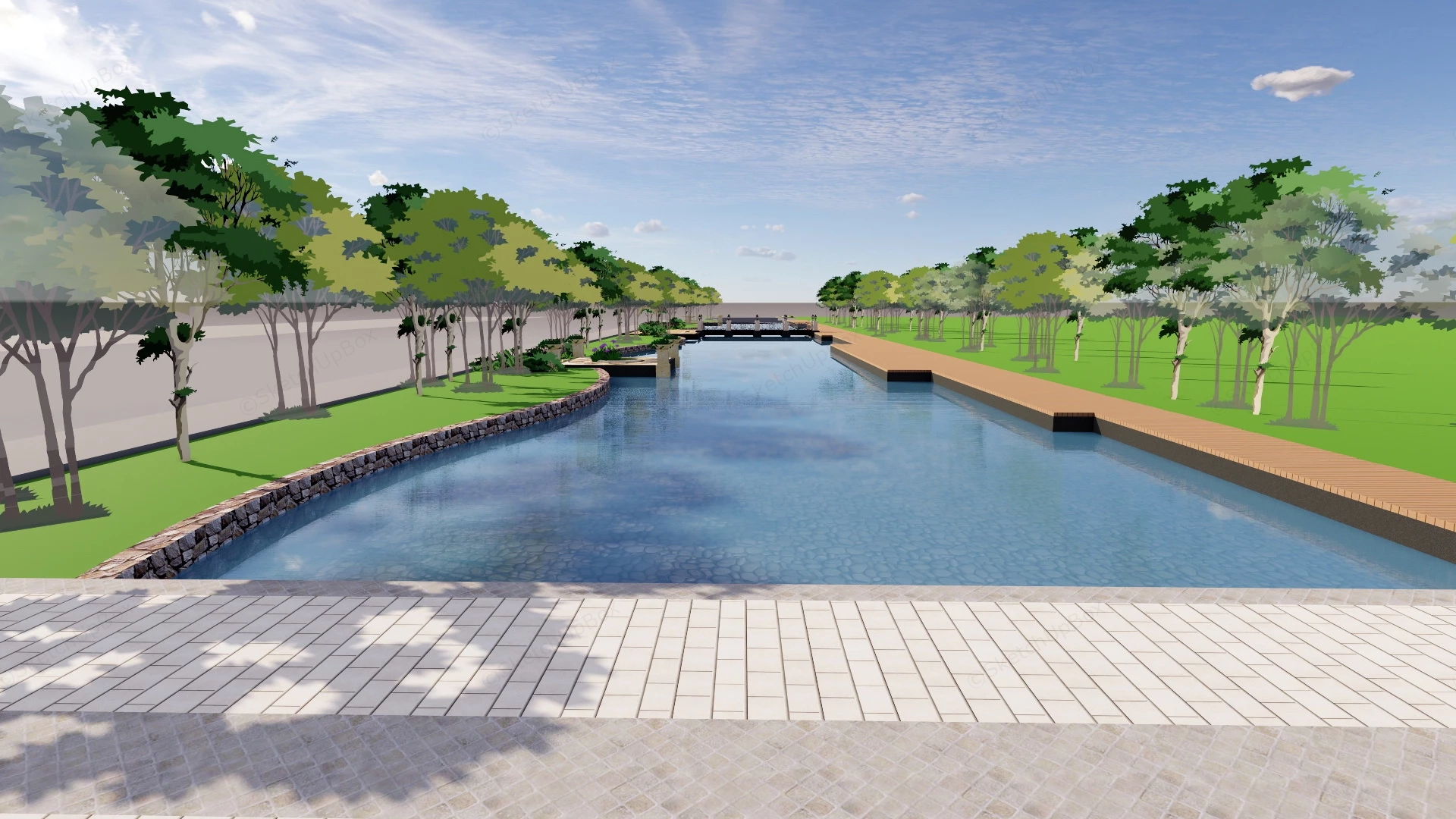 Urban Park Water Feature sketchup model preview - SketchupBox