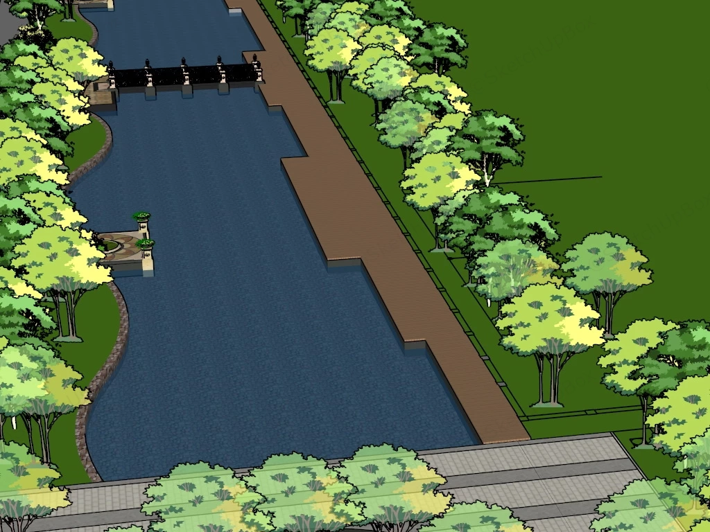 Urban Park Water Feature sketchup model preview - SketchupBox