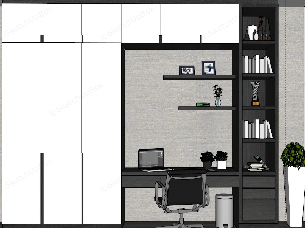 Home Office Desk And Wardrobe Combo sketchup model preview - SketchupBox