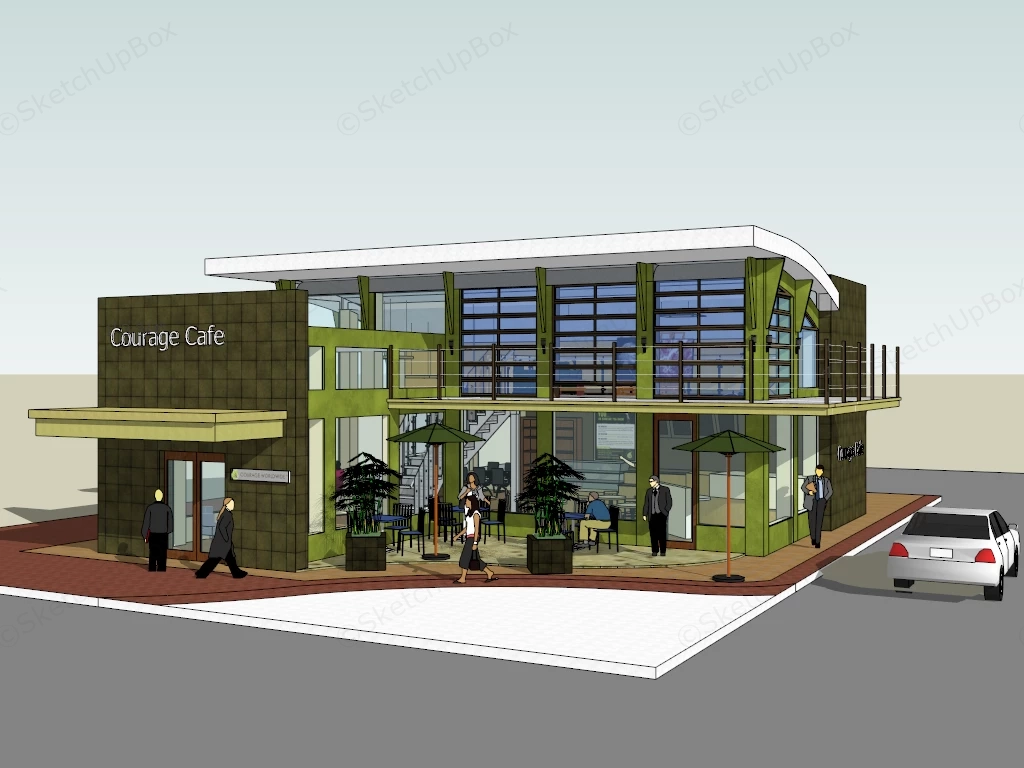 Modern Coffee Shop Architecture sketchup model preview - SketchupBox