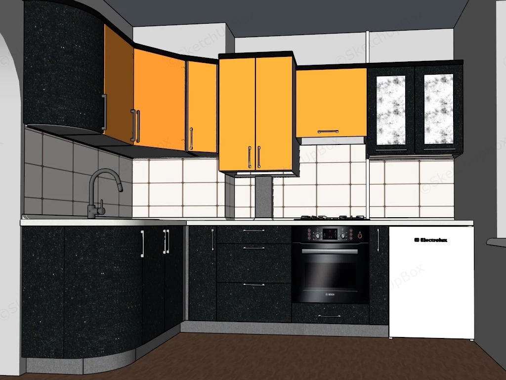 Black And Yellow Kitchen sketchup model preview - SketchupBox