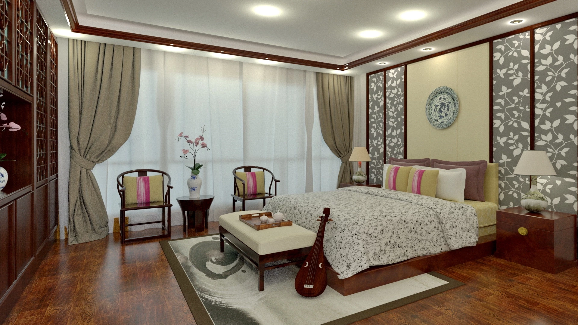 Chinese Bedroom Design sketchup model preview - SketchupBox