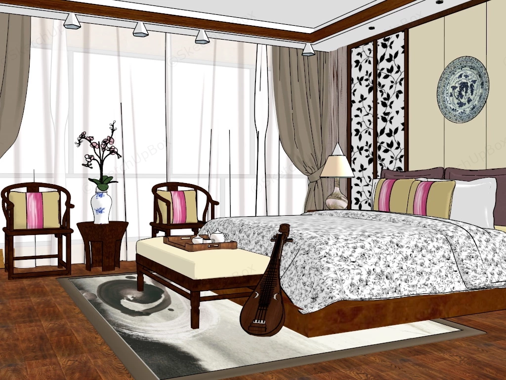 Chinese Bedroom Design sketchup model preview - SketchupBox