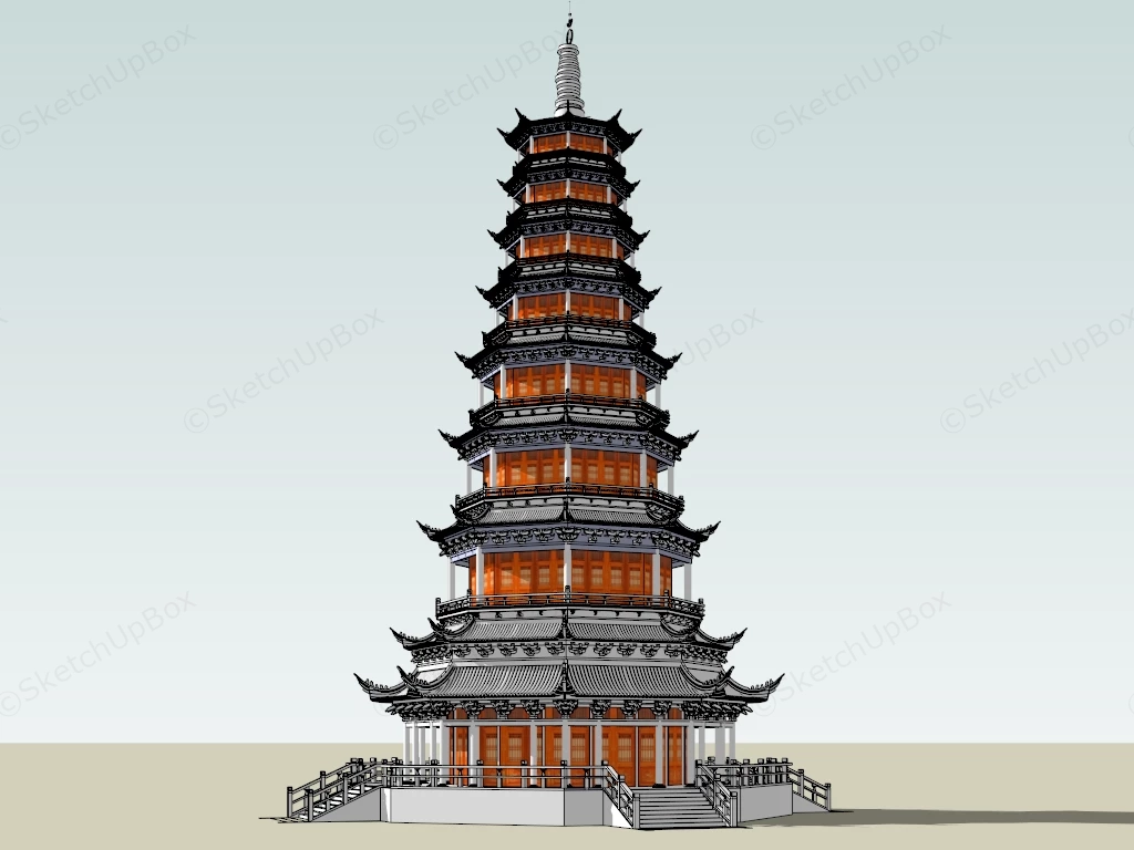 Chinese Buddhist Pagoda sketchup model preview - SketchupBox