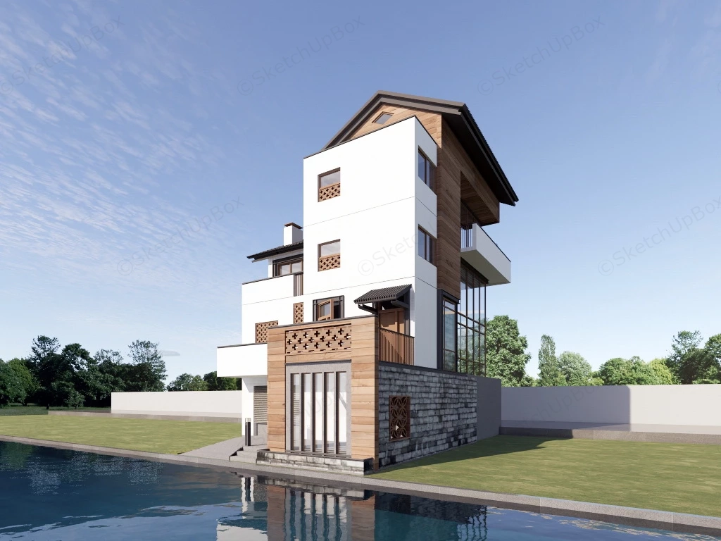 Modern Chinese Residential Architecture sketchup model preview - SketchupBox