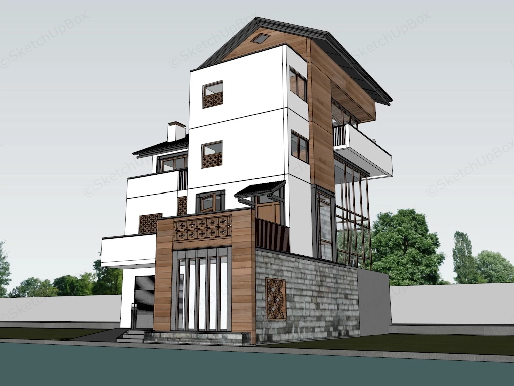Modern Chinese Residential Architecture sketchup model preview - SketchupBox