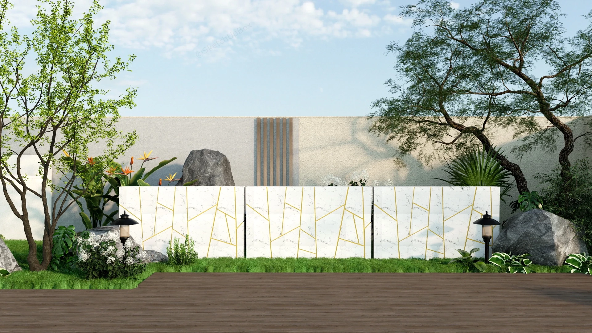 Outdoor Patio Feature Wall sketchup model preview - SketchupBox