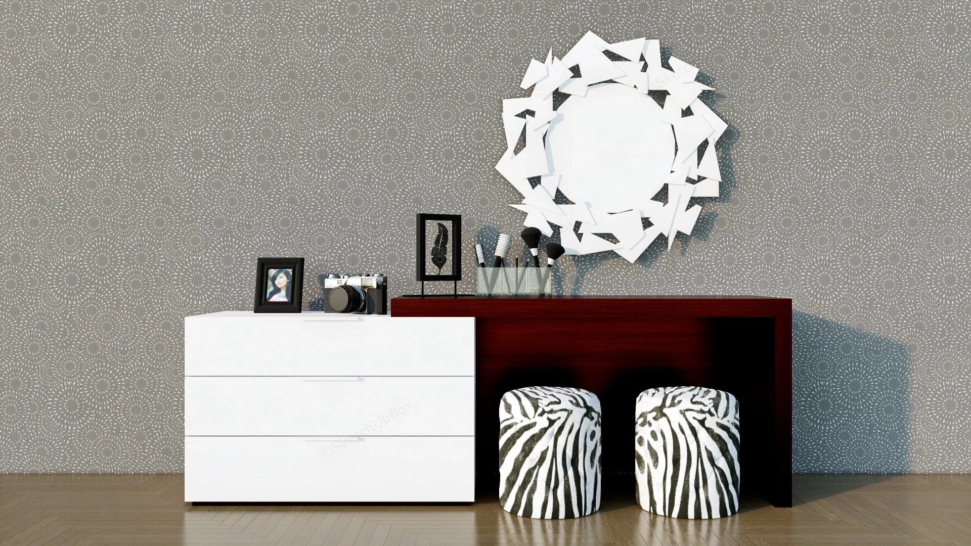 White And Dark Wood Dressing Table sketchup model preview - SketchupBox