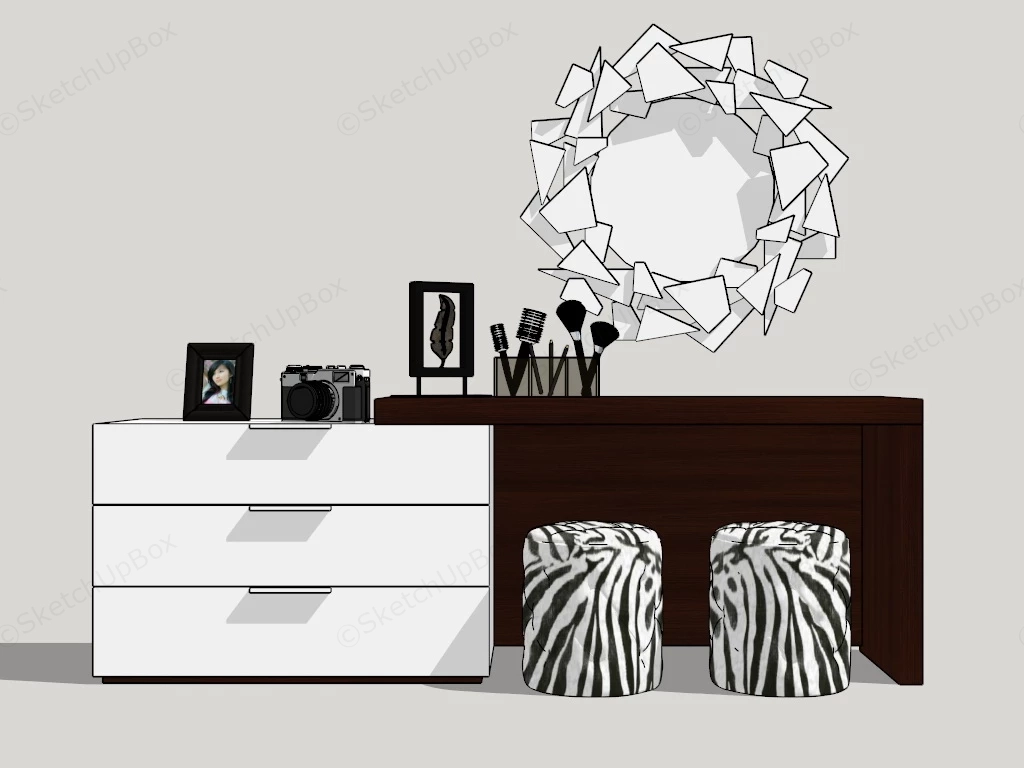 White And Dark Wood Dressing Table sketchup model preview - SketchupBox