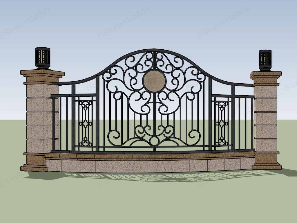 Iron Fence With Cast Stone Columns sketchup model preview - SketchupBox