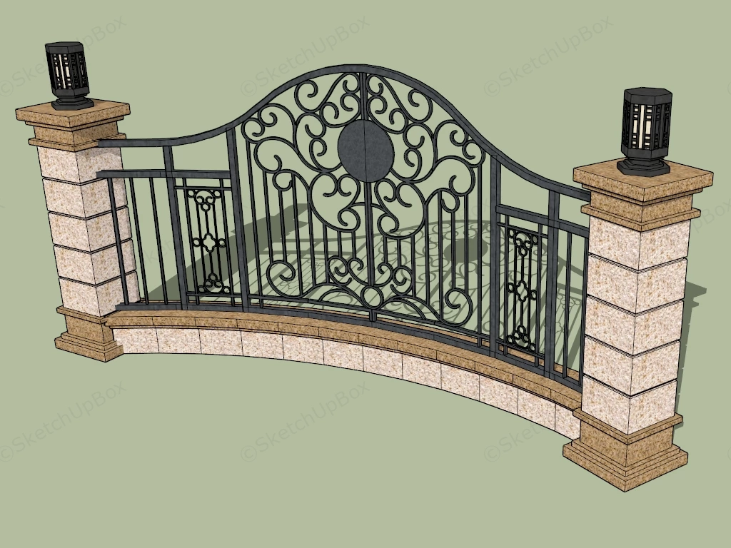 Iron Fence With Cast Stone Columns sketchup model preview - SketchupBox