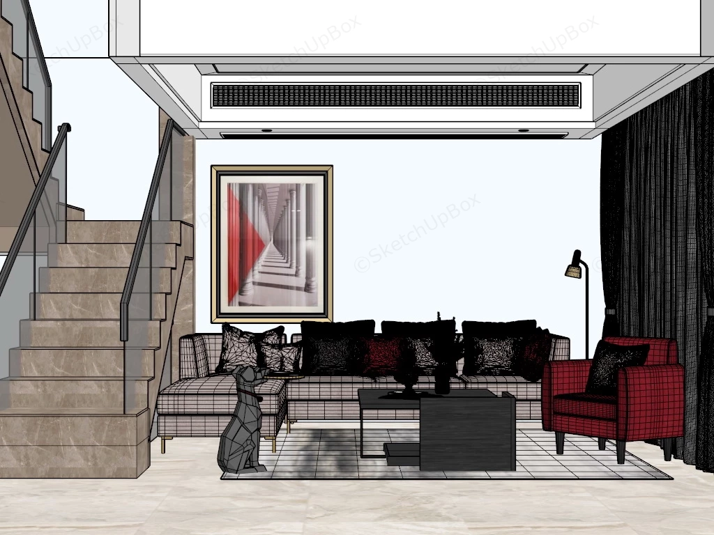 Living Room With Stairs Interior Design sketchup model preview - SketchupBox