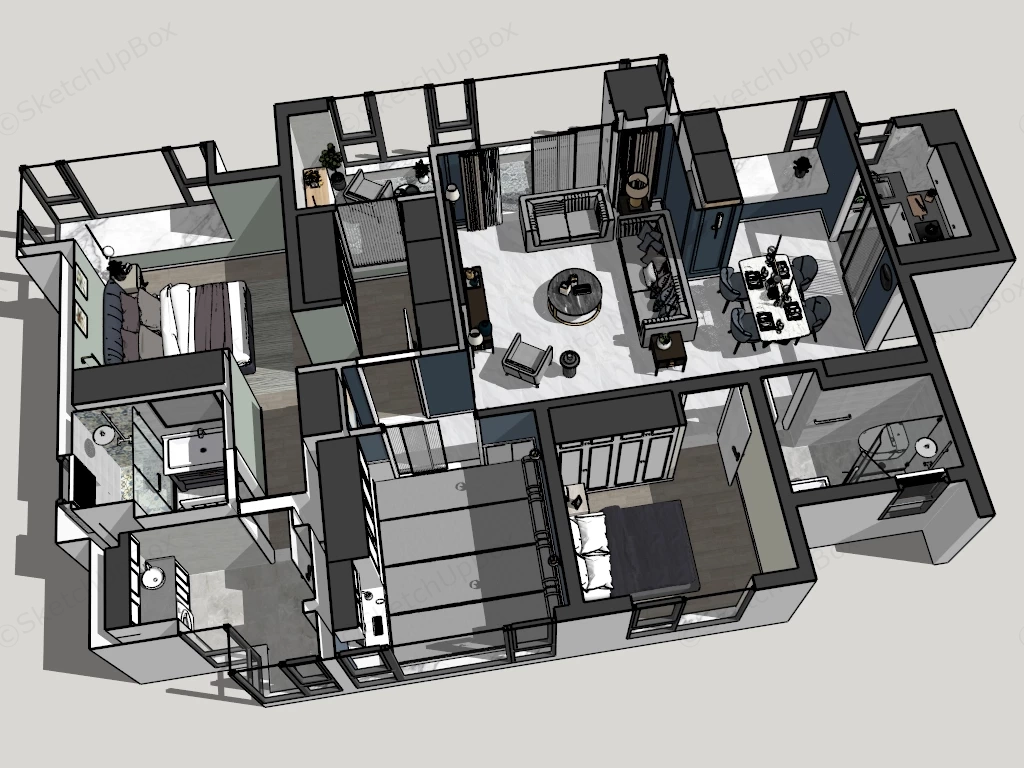 2 Bedroom House Interior Design sketchup model preview - SketchupBox