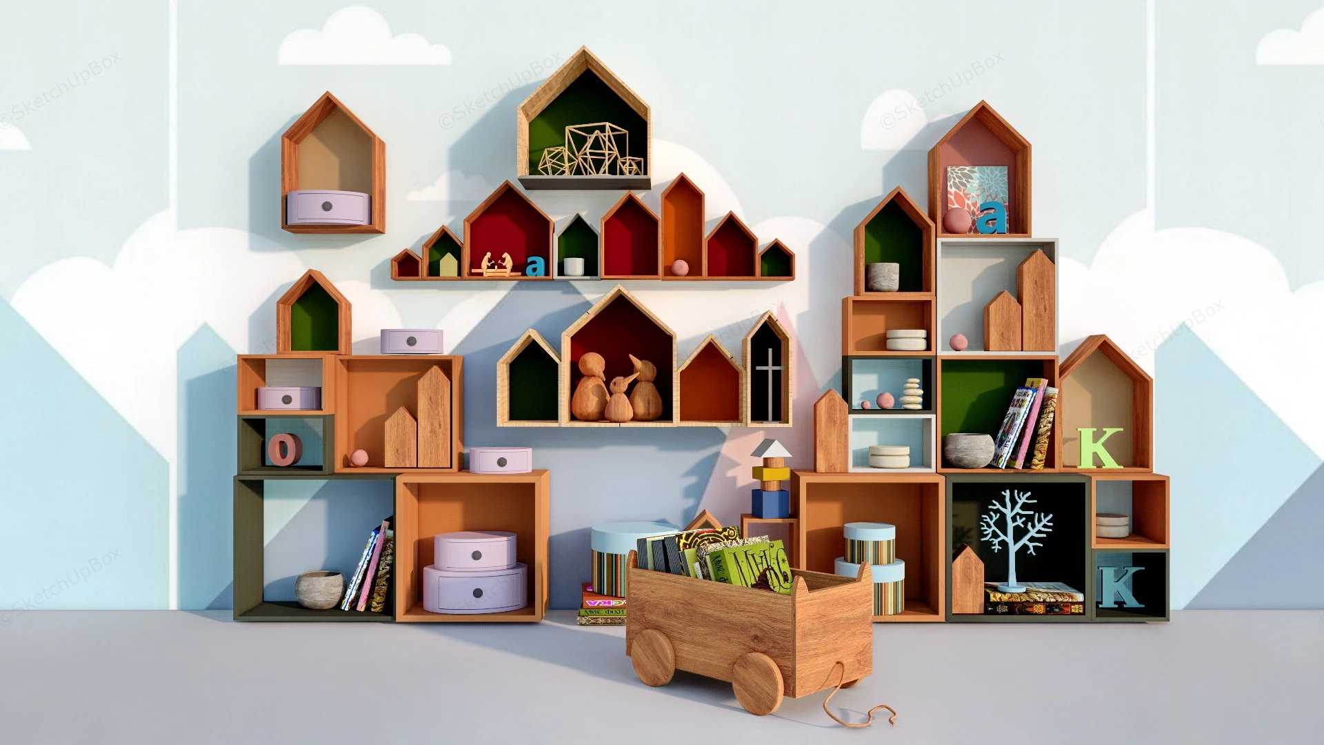 Decorative Shelf Toy Storage sketchup model preview - SketchupBox