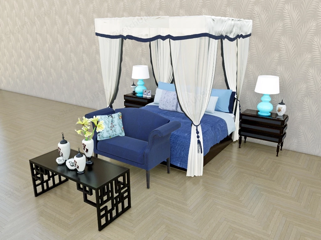 Antique Chinese Bedroom Set sketchup model preview - SketchupBox