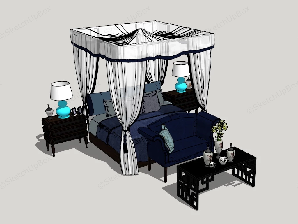 Antique Chinese Bedroom Set sketchup model preview - SketchupBox
