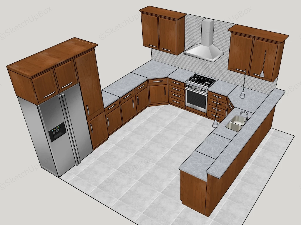 U Shaped Kitchen Layout sketchup model preview - SketchupBox