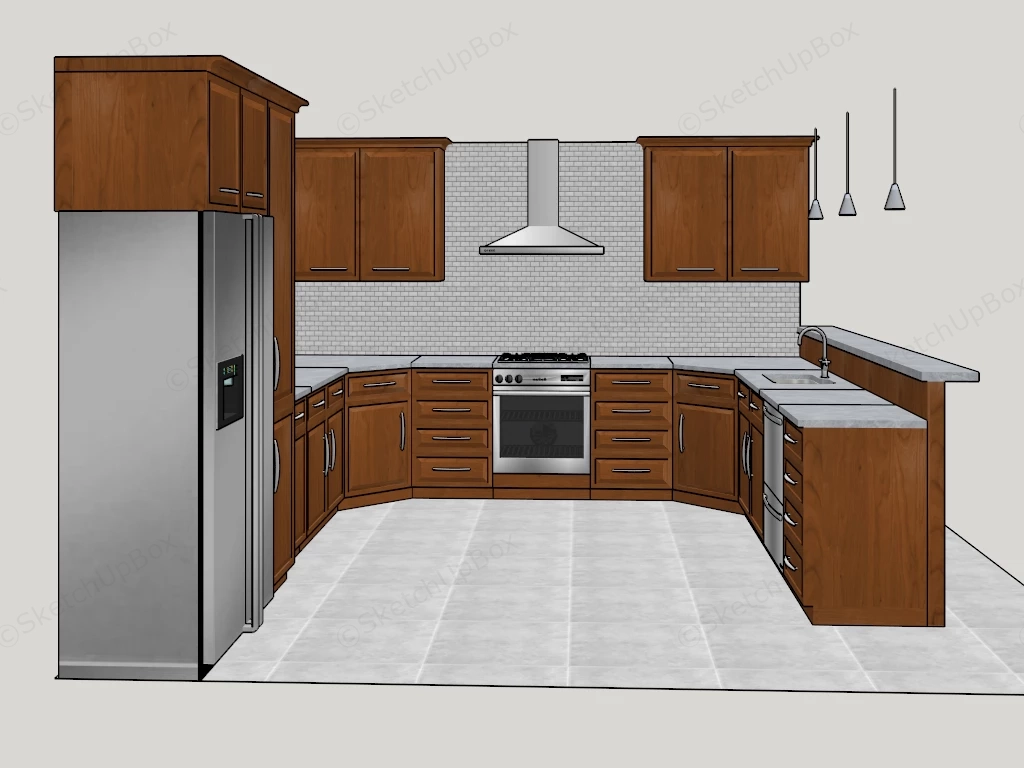 U Shaped Kitchen Layout sketchup model preview - SketchupBox
