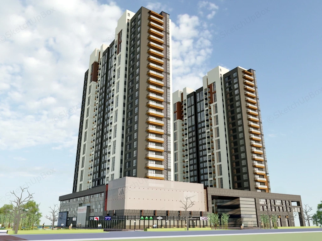 Modern High Rise Apartment Complex sketchup model preview - SketchupBox