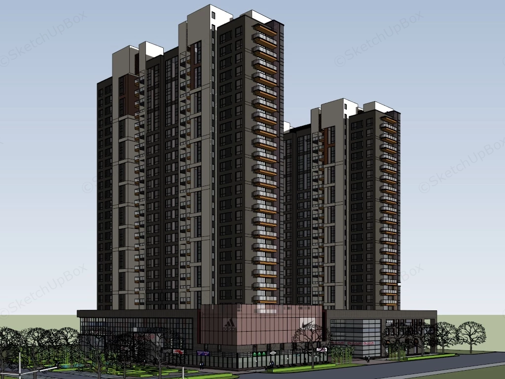 Modern High Rise Apartment Complex sketchup model preview - SketchupBox