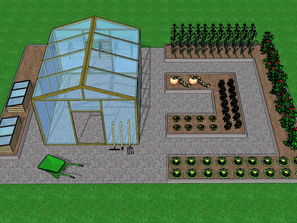 Vegetable Garden With Greenhouse sketchup model preview - SketchupBox