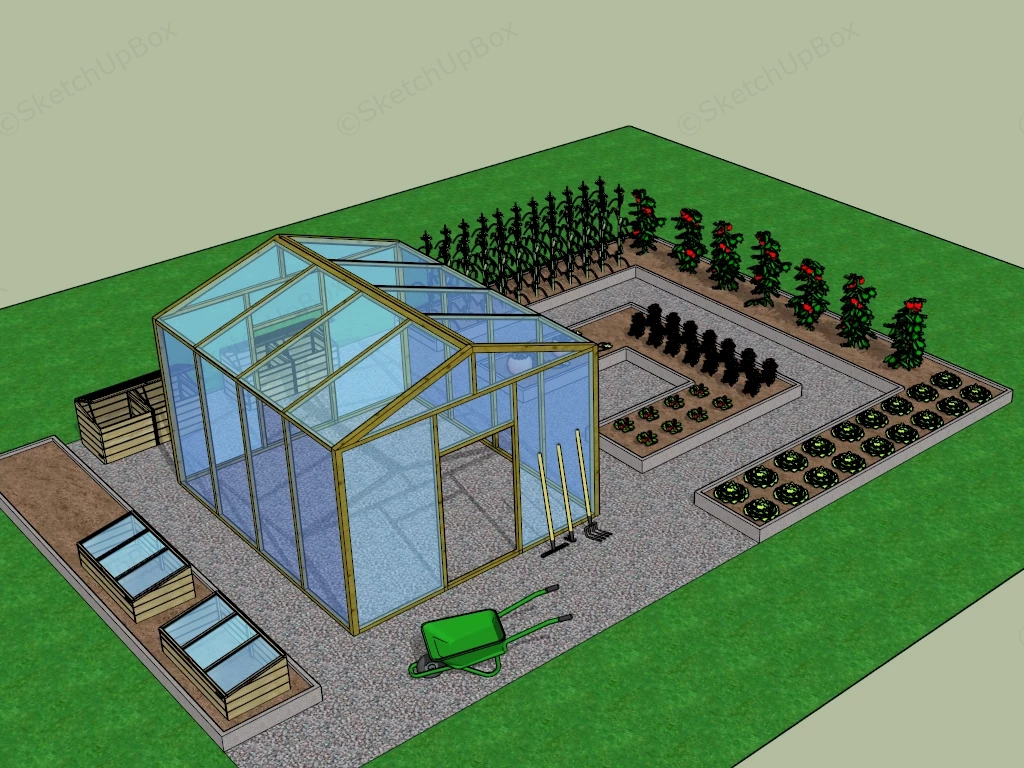 Vegetable Garden With Greenhouse sketchup model preview - SketchupBox