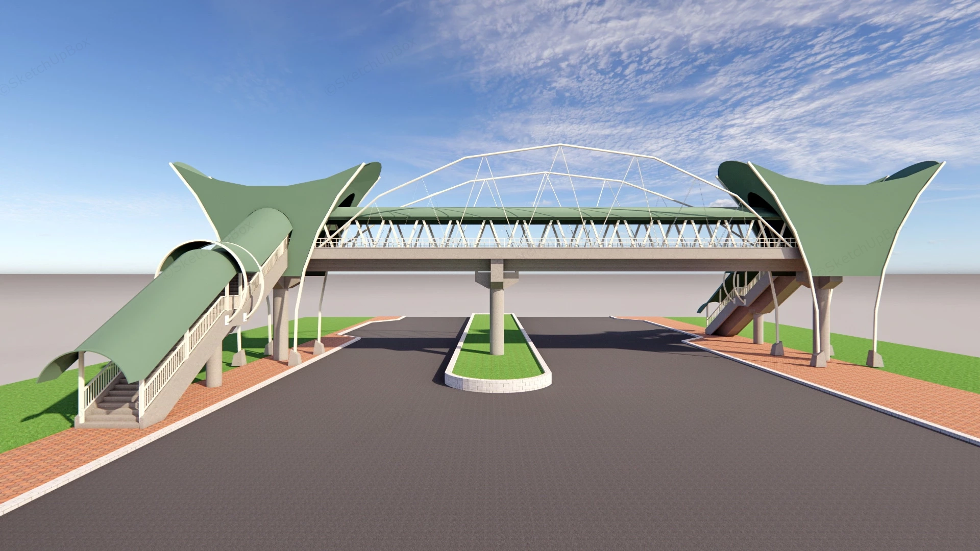 Overhead Pedestrian Bridge sketchup model preview - SketchupBox