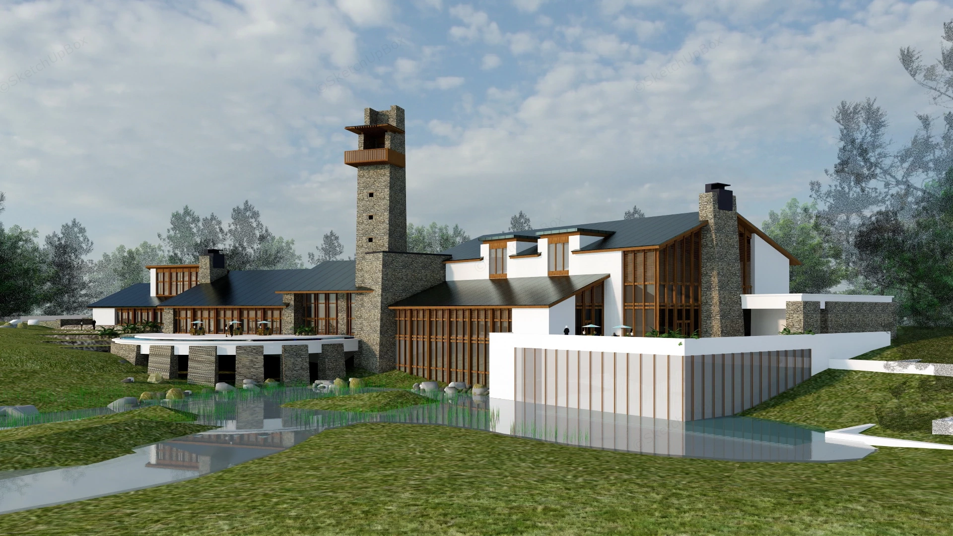 Rural Resort Hotel sketchup model preview - SketchupBox