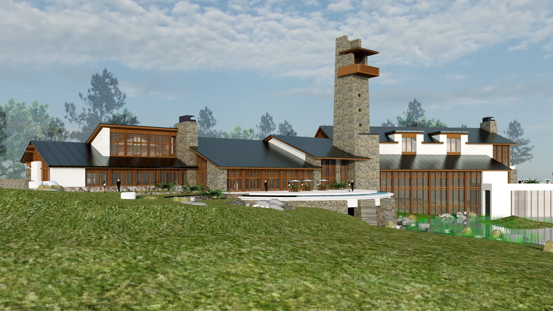 Rural Resort Hotel sketchup model preview - SketchupBox
