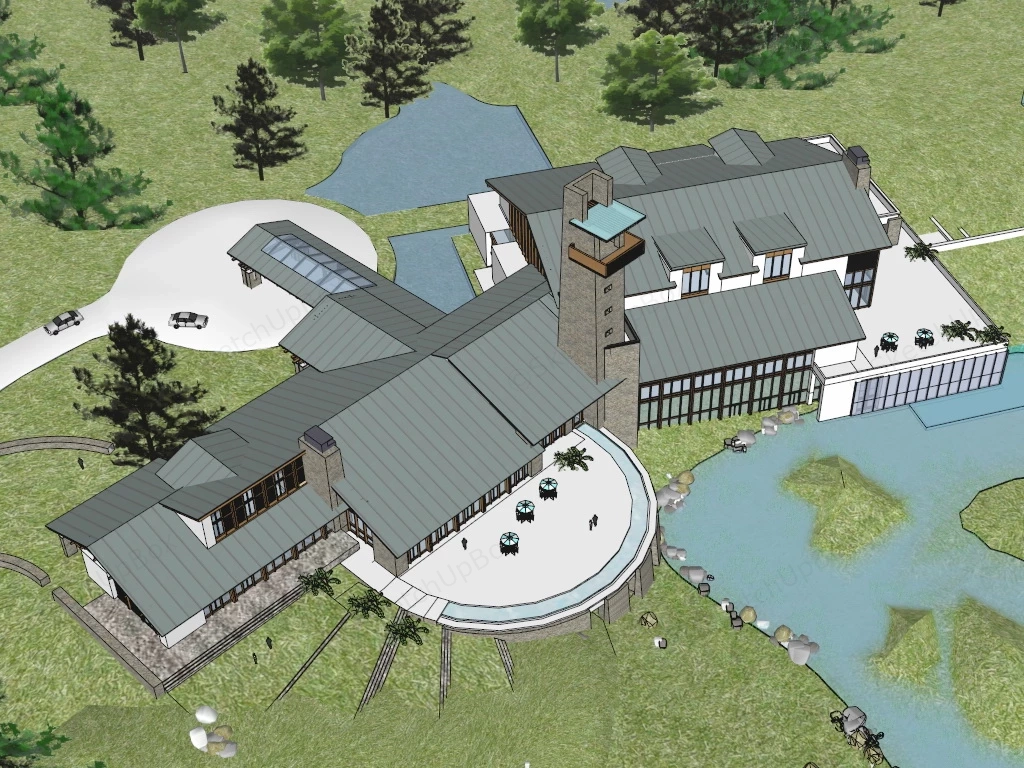 Rural Resort Hotel sketchup model preview - SketchupBox