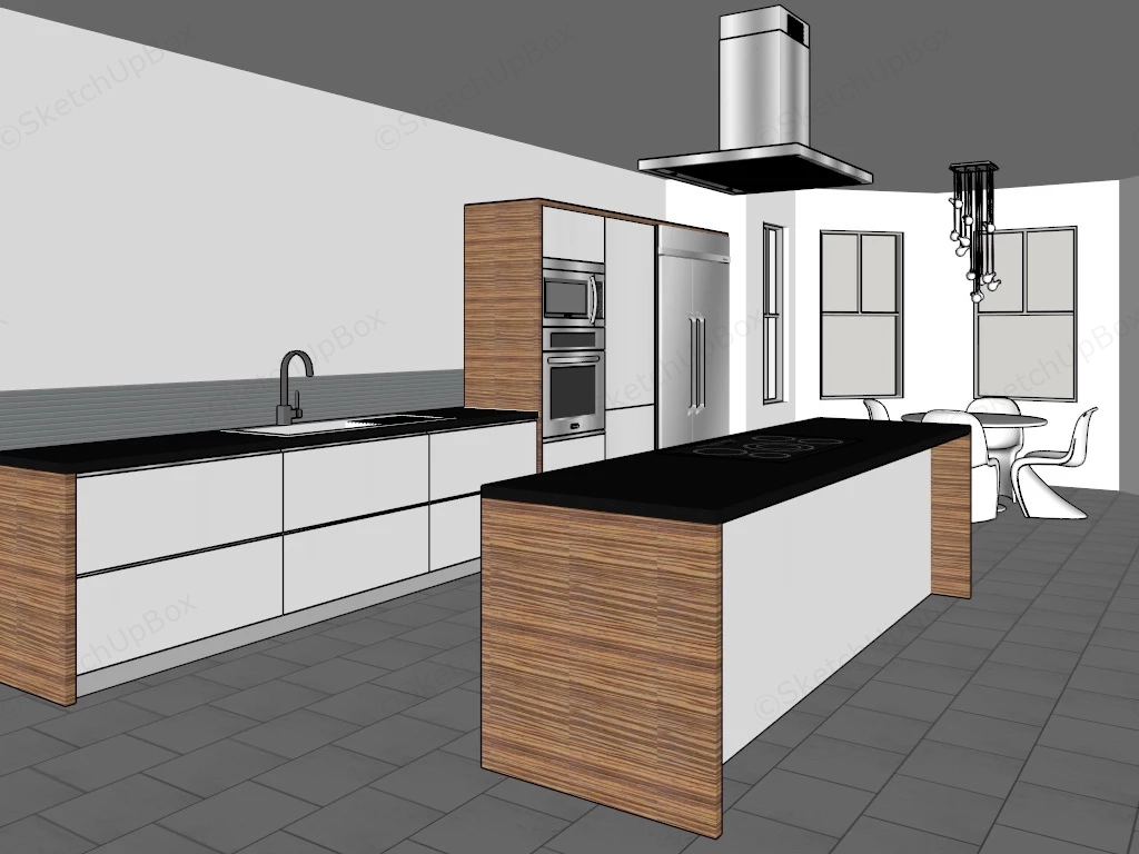 Kitchen Design With Island And Dining Area sketchup model preview - SketchupBox