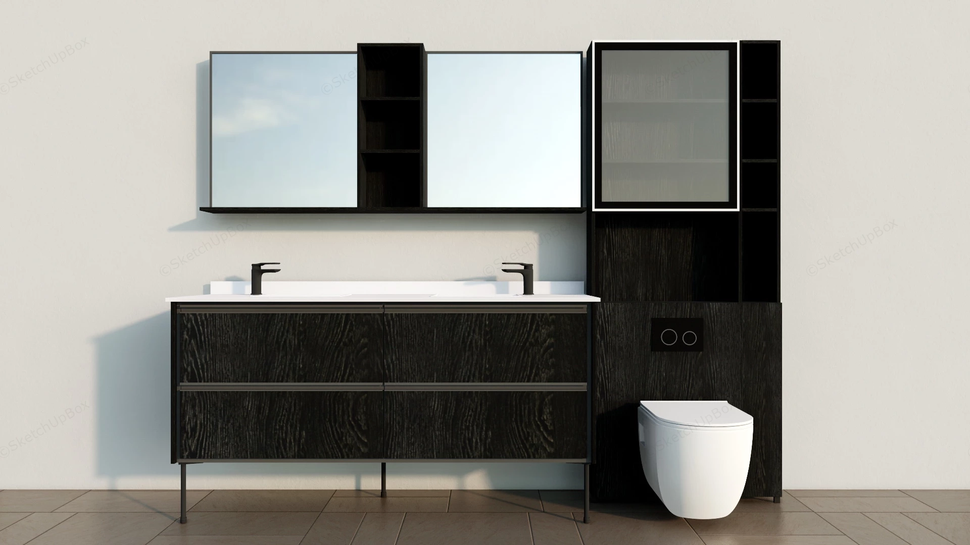 Black Bathroom Vanity And Cabinet sketchup model preview - SketchupBox