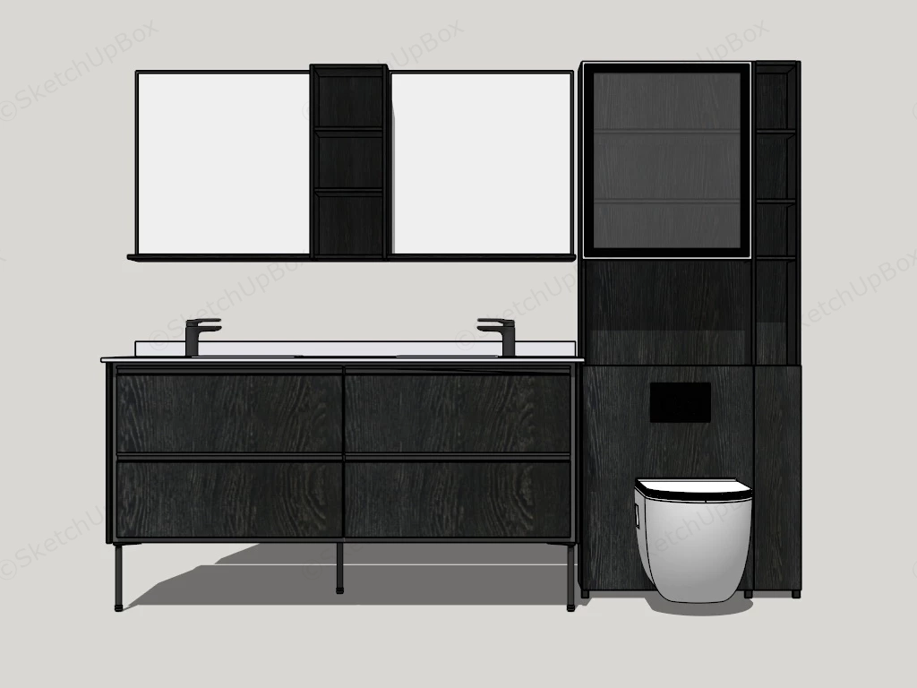 Black Bathroom Vanity And Cabinet sketchup model preview - SketchupBox