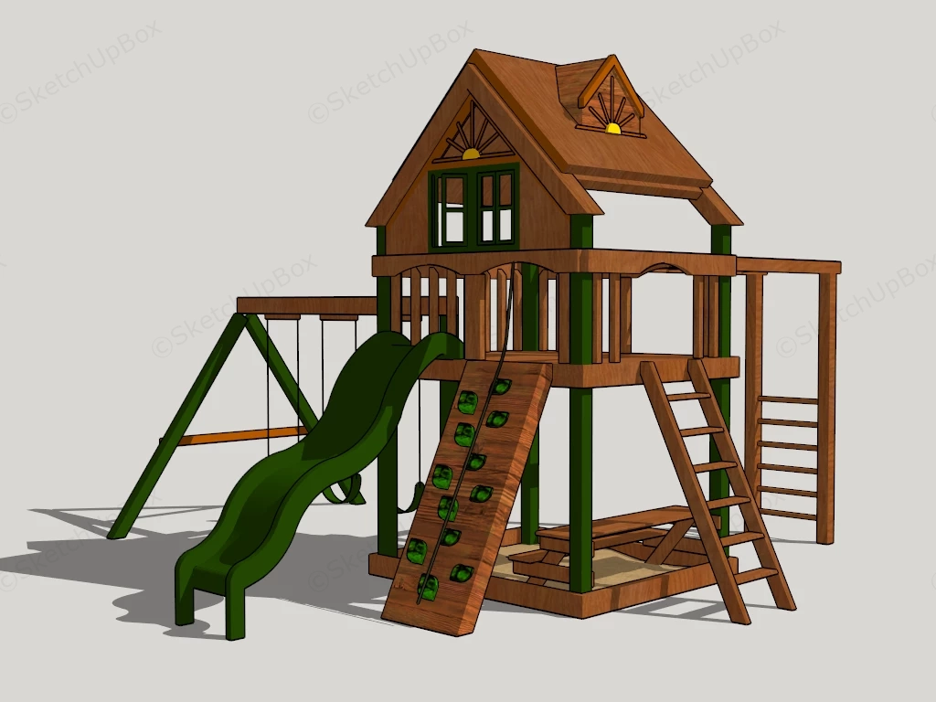 Wooden Swing And Slide Set sketchup model preview - SketchupBox