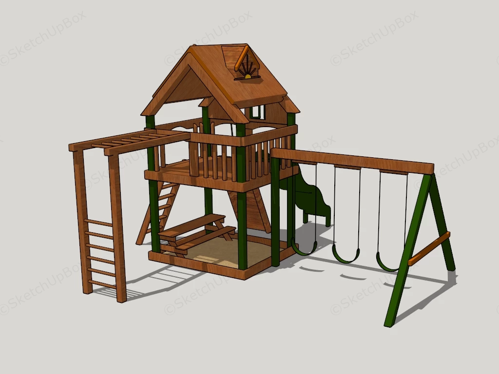 Wooden Swing And Slide Set sketchup model preview - SketchupBox