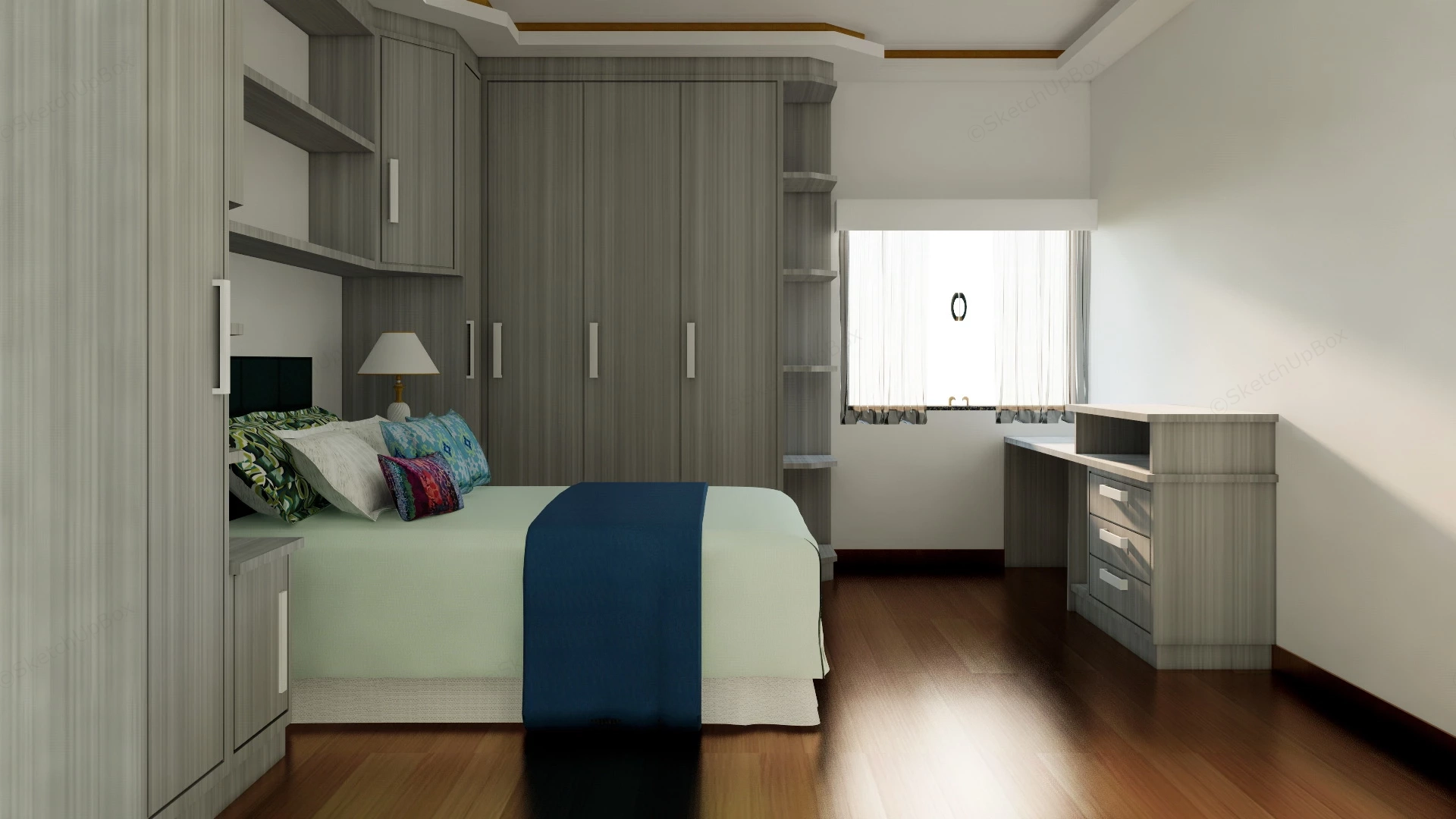 Traditional Grey Bedroom sketchup model preview - SketchupBox