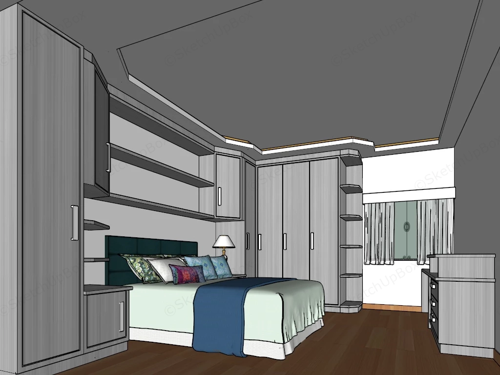 Traditional Grey Bedroom sketchup model preview - SketchupBox