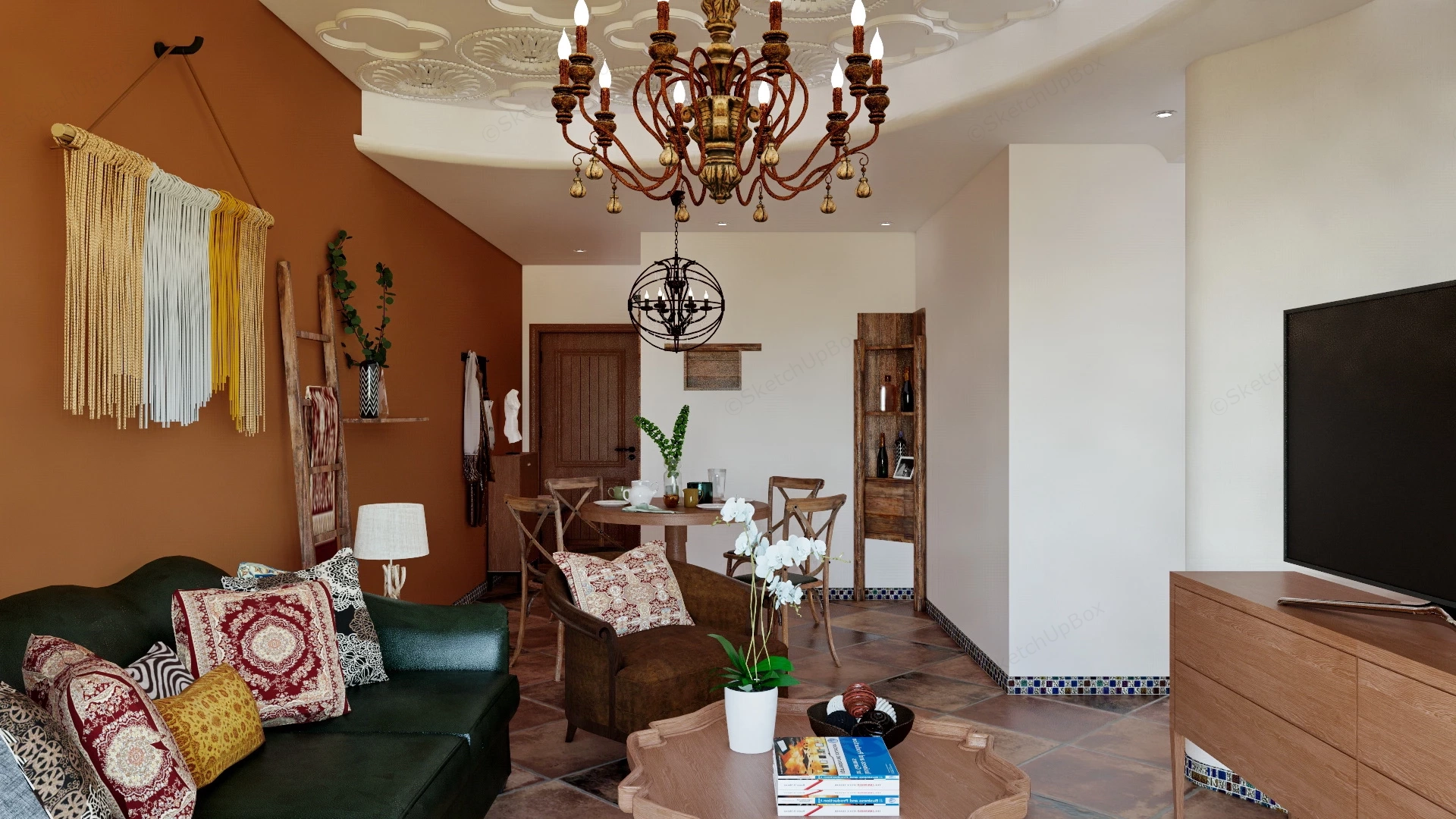 Small Bohemian Living Room Design sketchup model preview - SketchupBox