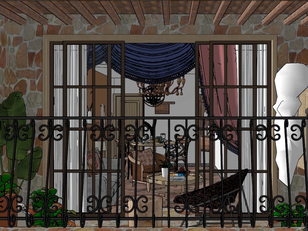 Small Bohemian Living Room Design sketchup model preview - SketchupBox