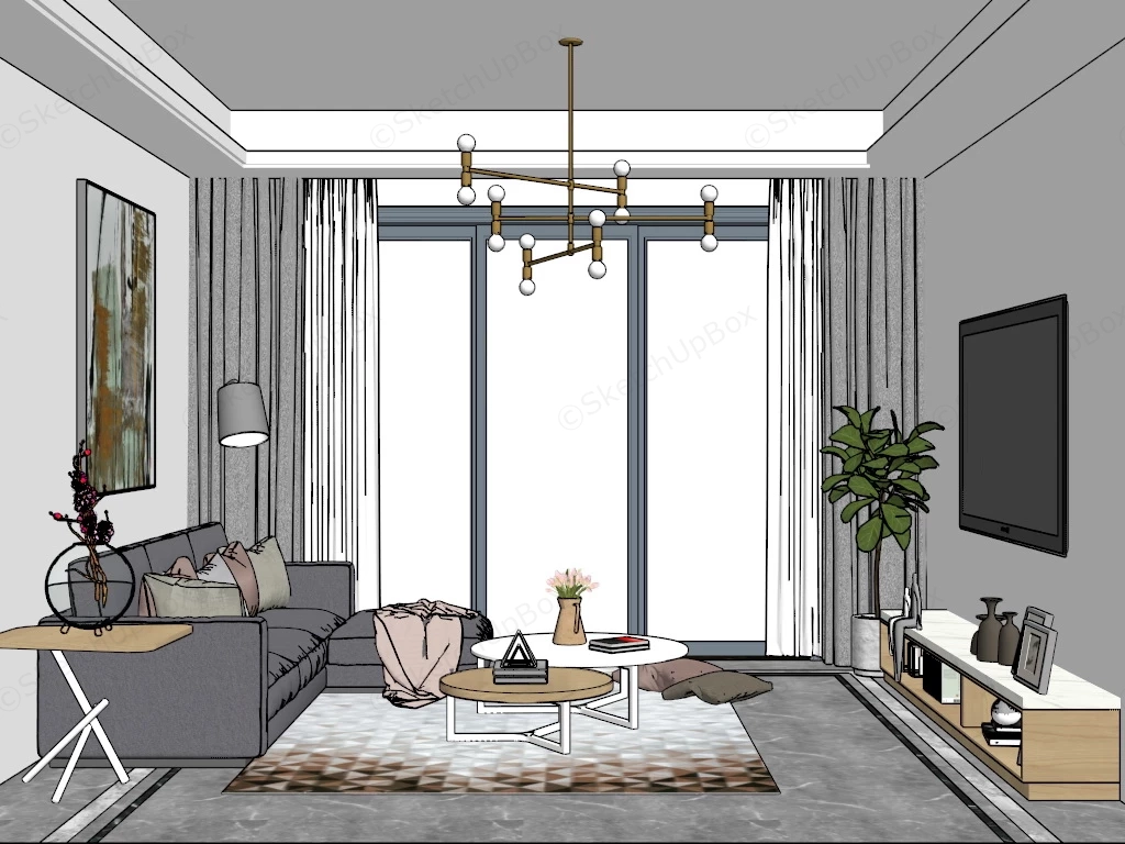 Contemporary Style Small Living Room sketchup model preview - SketchupBox