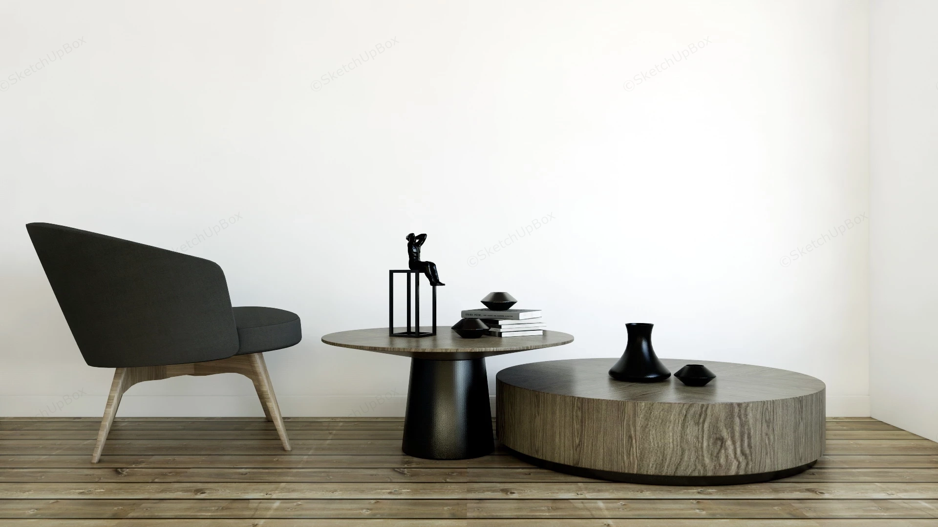 Zen Coffee Table And Chair Set sketchup model preview - SketchupBox
