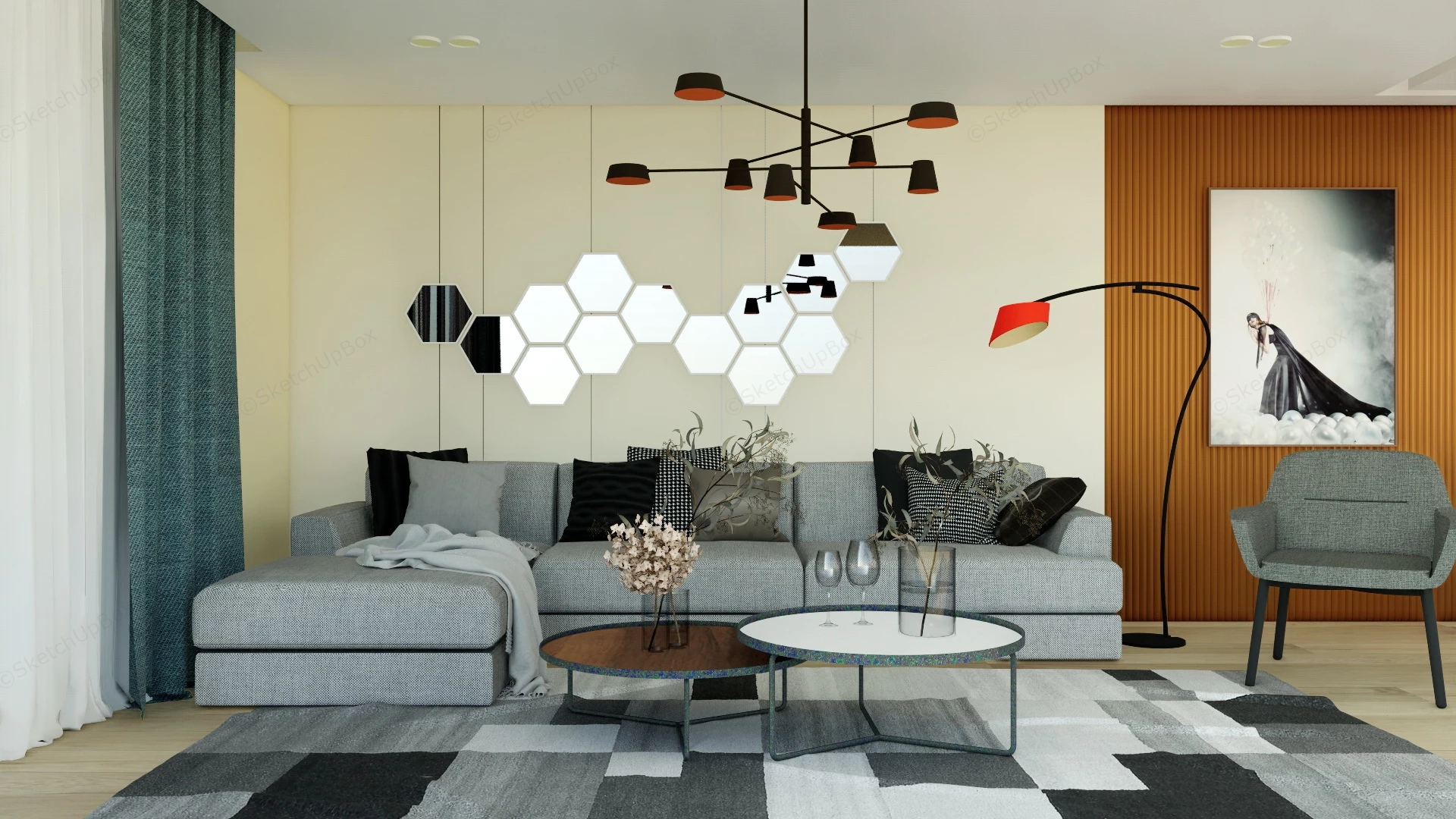 Modern Living Room Home Decor sketchup model preview - SketchupBox