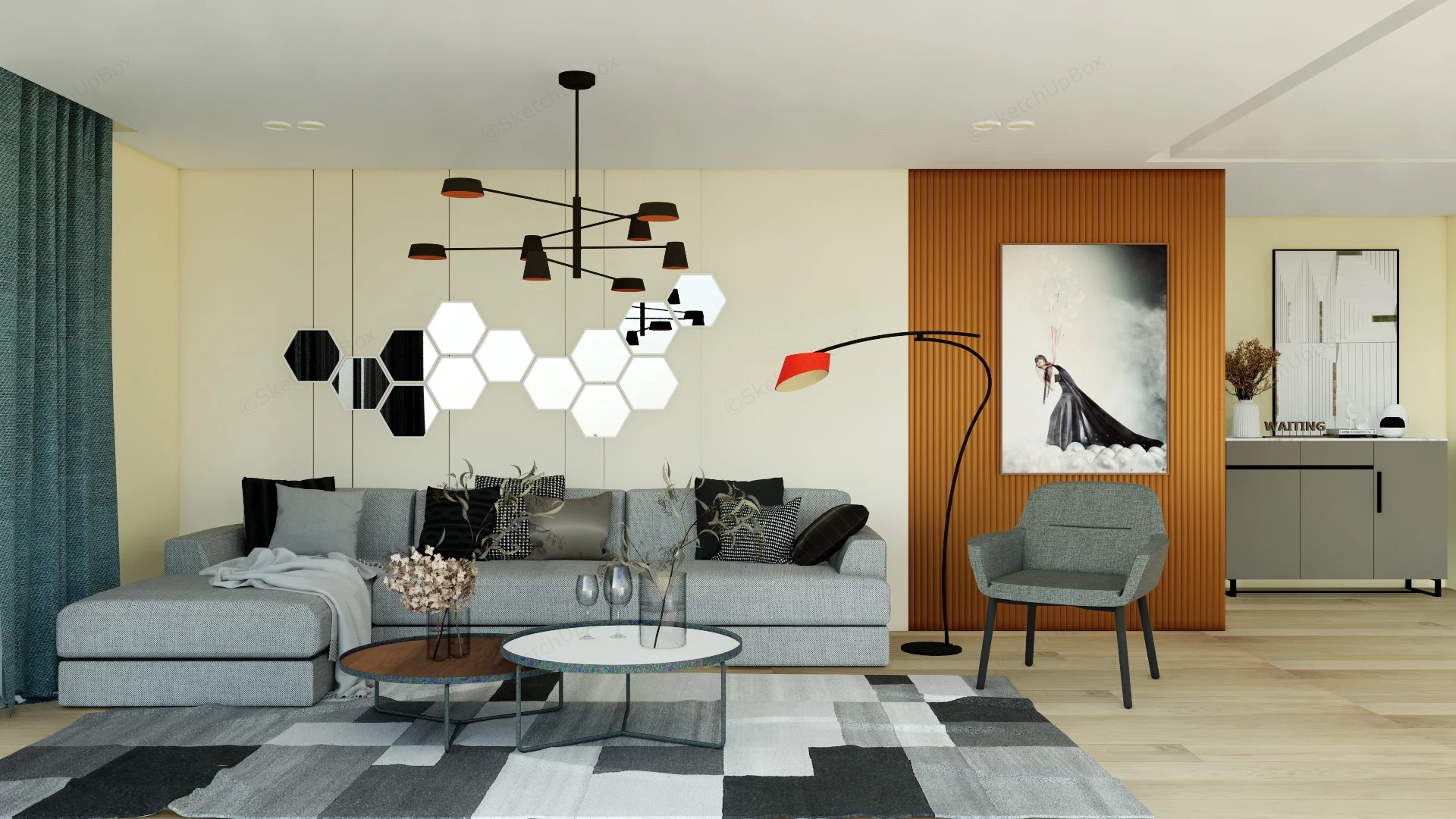 Modern Living Room Home Decor sketchup model preview - SketchupBox