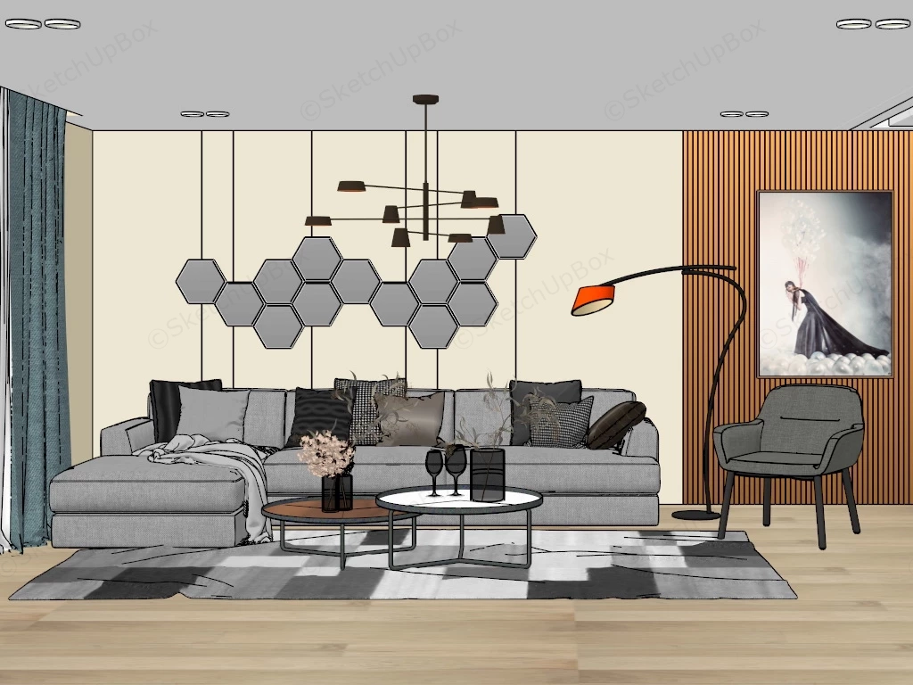 Modern Living Room Home Decor sketchup model preview - SketchupBox