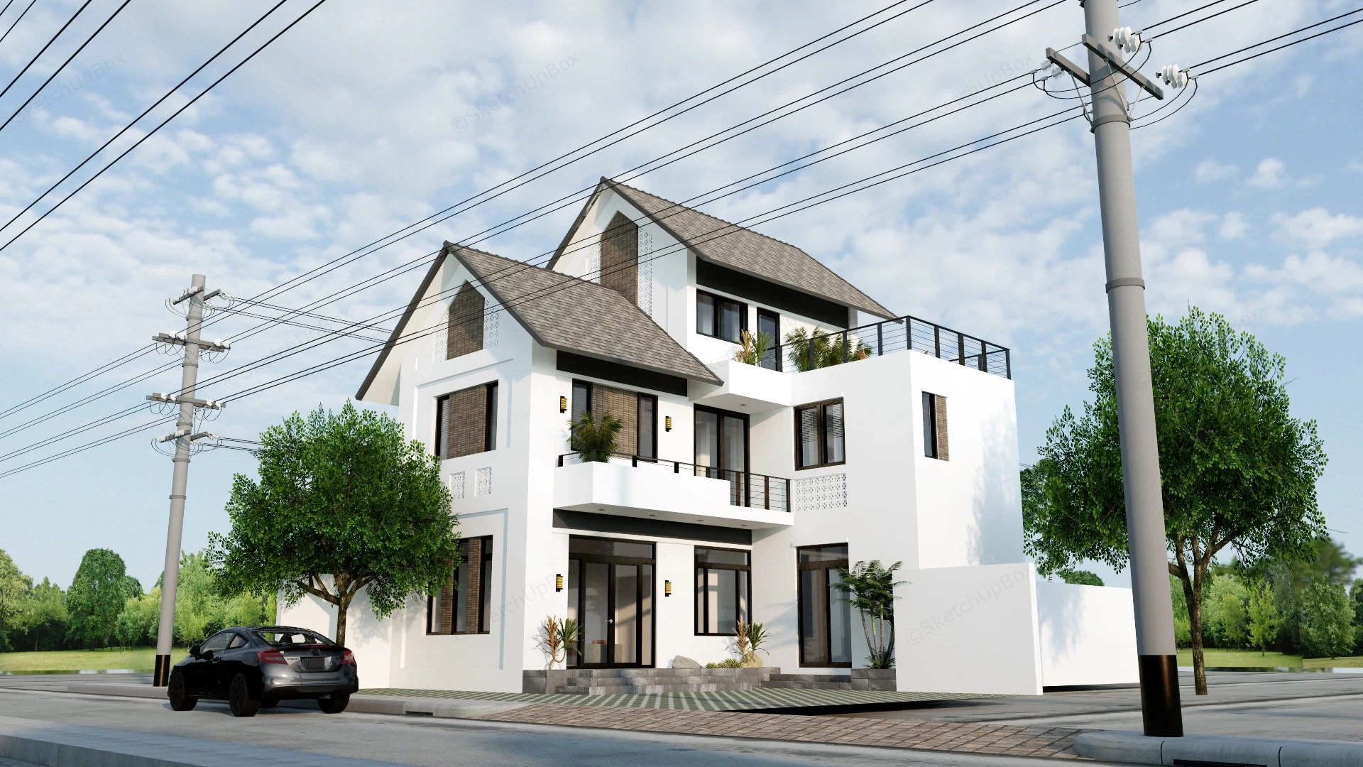 Japanese Suburban Home sketchup model preview - SketchupBox